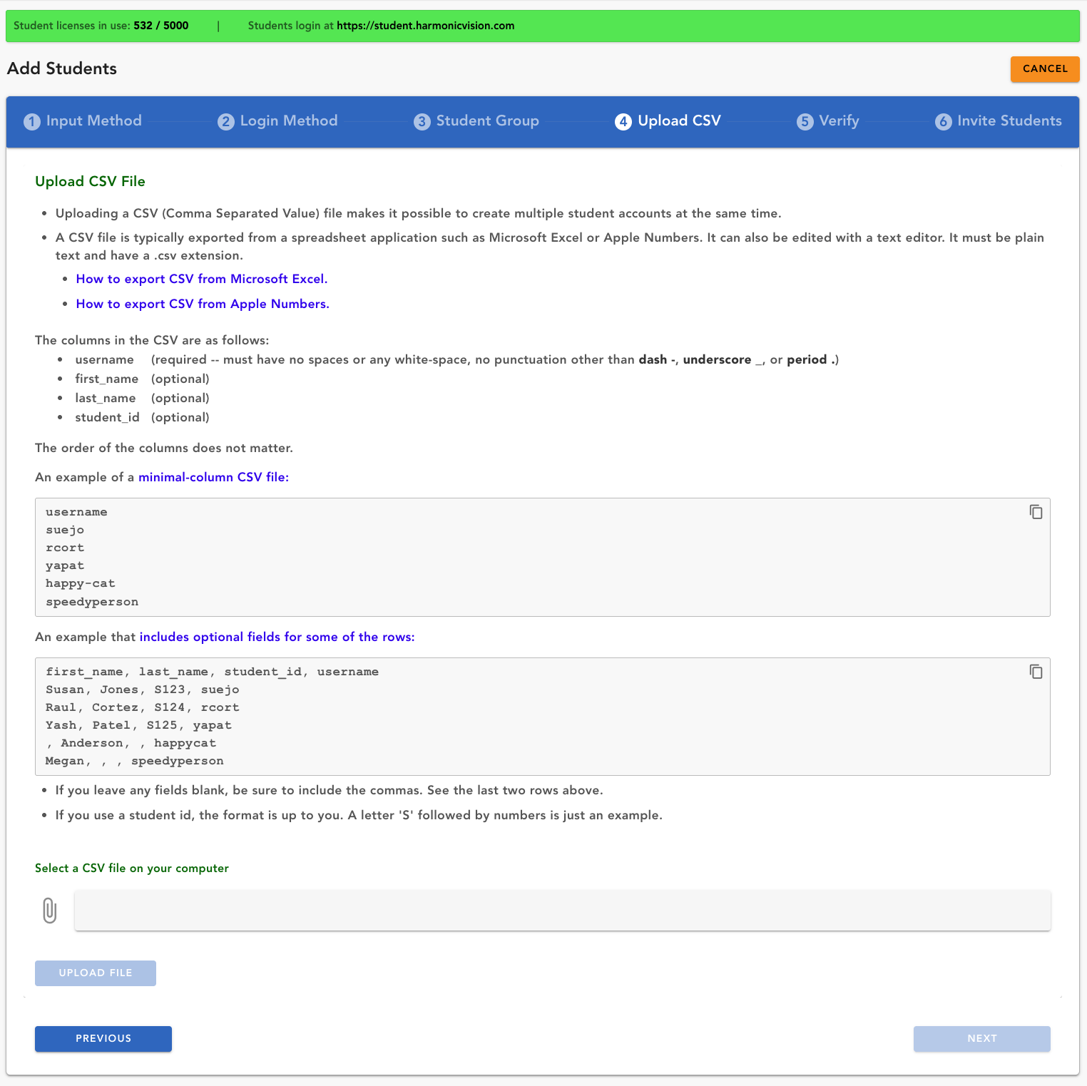 Teacher dashboard: adding a whole class from a CSV upload