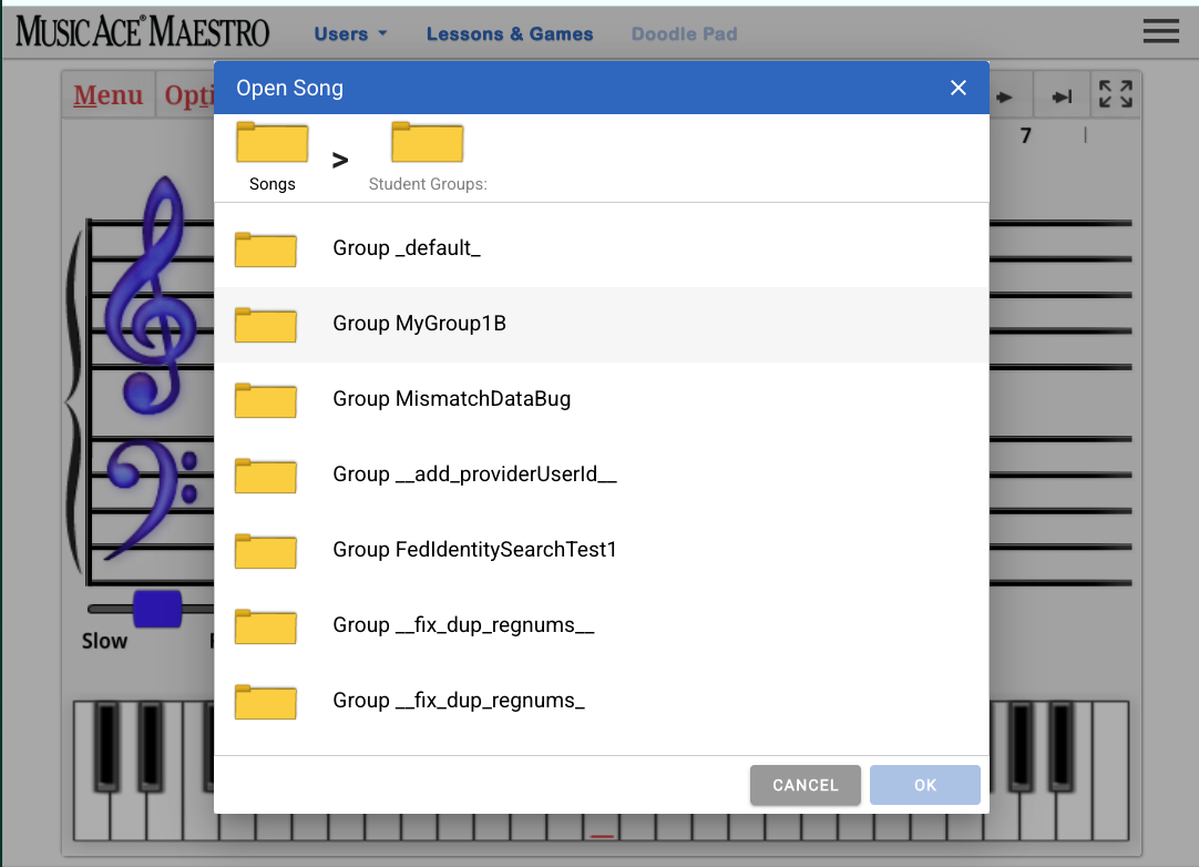 Teacher dashboard: the doodle songs students have composed