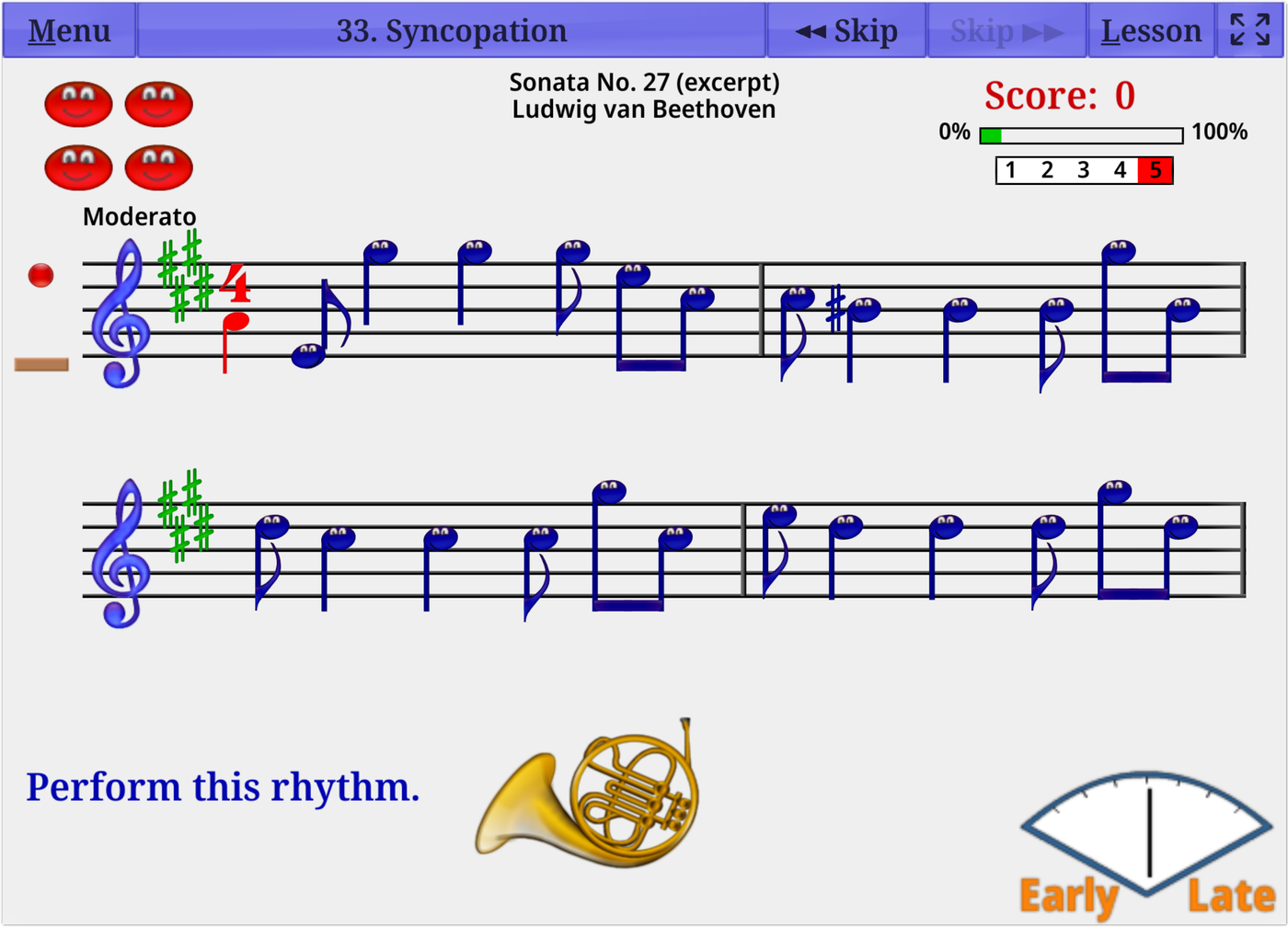 A Music Ace game on syncopation